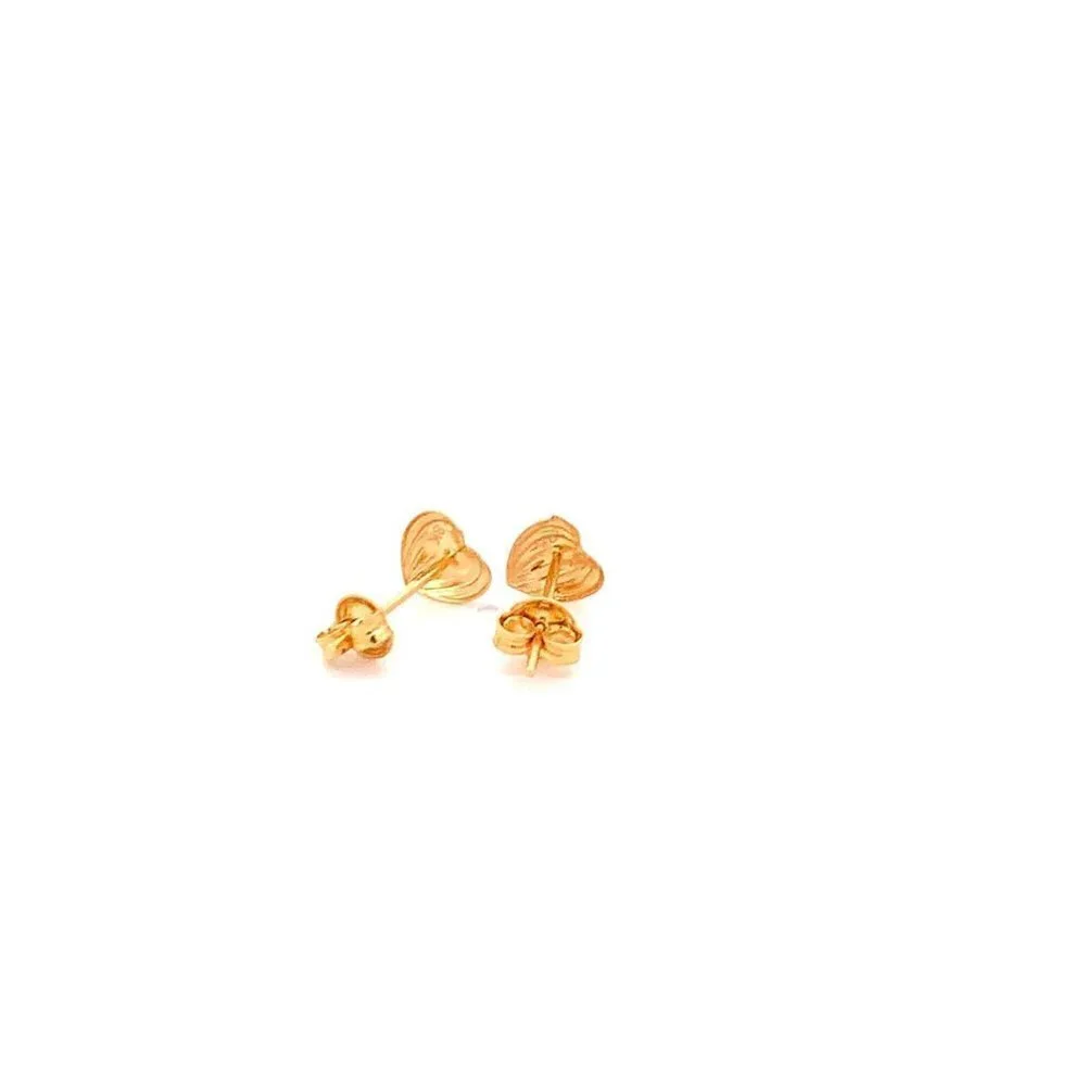 18K Gold Earrings Heart Stud Tiny 0.93 grams - Picture 4 of 14